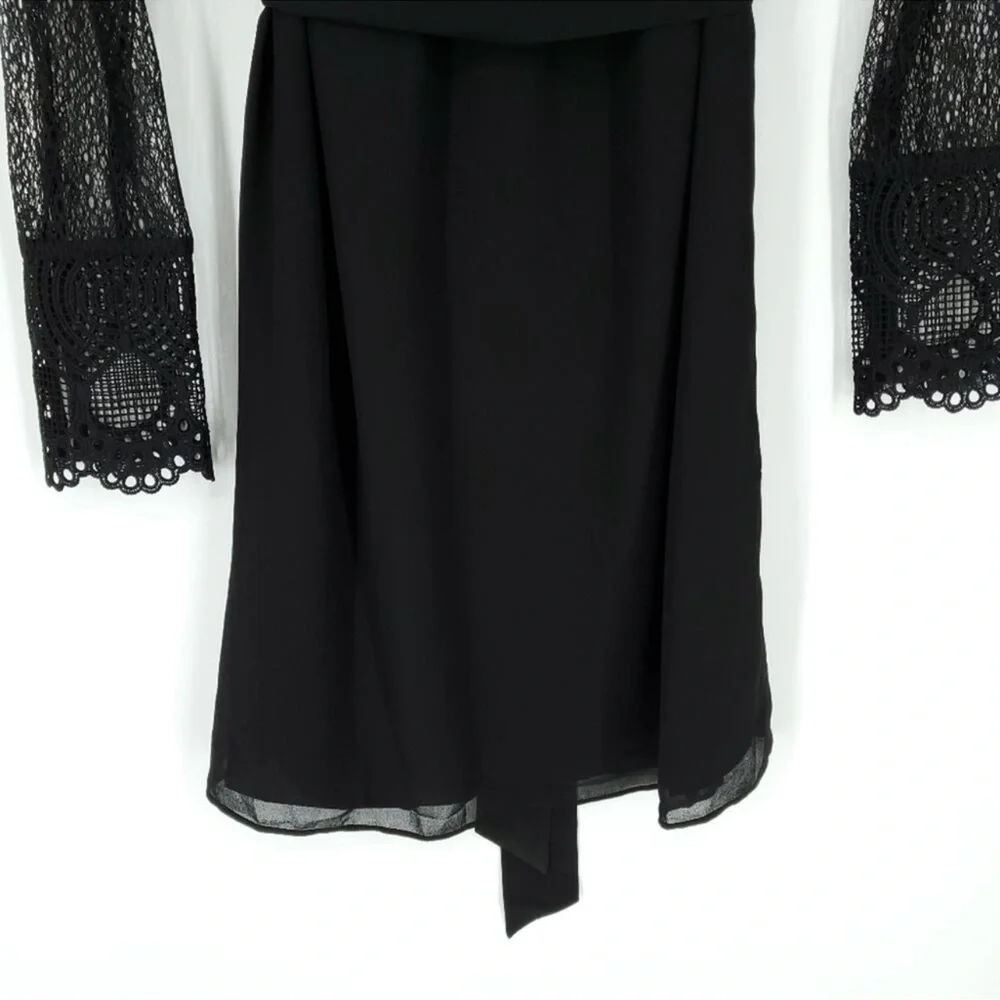 REISS Callista Lace Sleeve Belted Black Dress Size 0 - Picture 4 of 8
